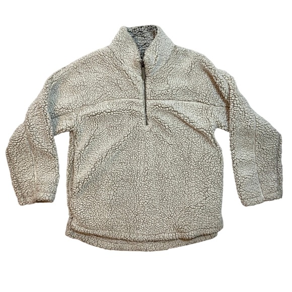 Elodie Sweaters - Elodie Women's M Cream Sherpa Fleece Quarter Zip Pullover Sweater